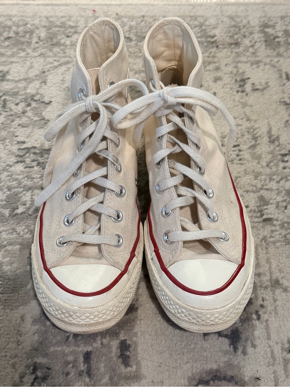 Converse High-Top Canvas Sneakers in Cream with Red Stripe